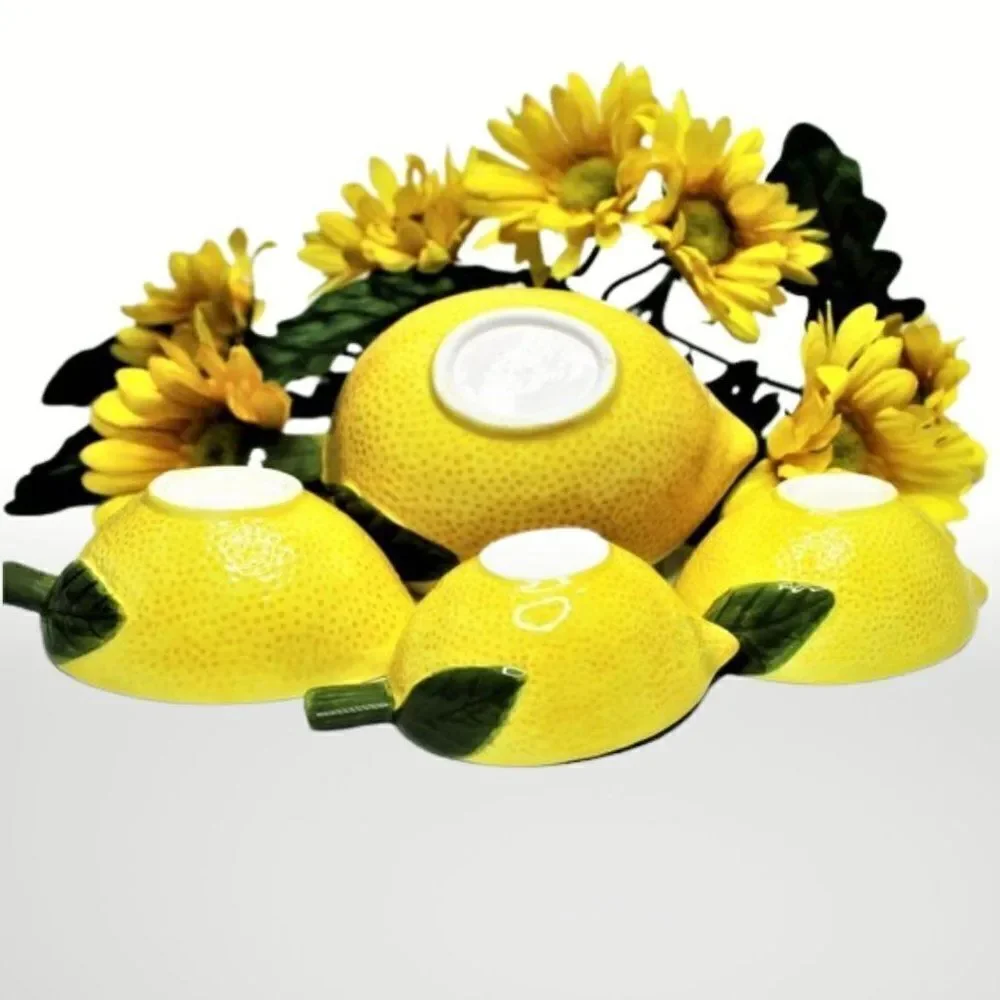 Lemon Measuring Cups Ceramic Whimsical Cottagecore Grandmacore Yellow Set of 4